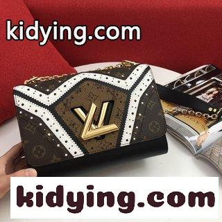 ルイヴィトン バッグ ショルダー コピー 装飾抜き穴のデザイン 皮革とMonogram帆布の生地 色を合わせたレースのリベットチェーンtwistの女性バッグ-2