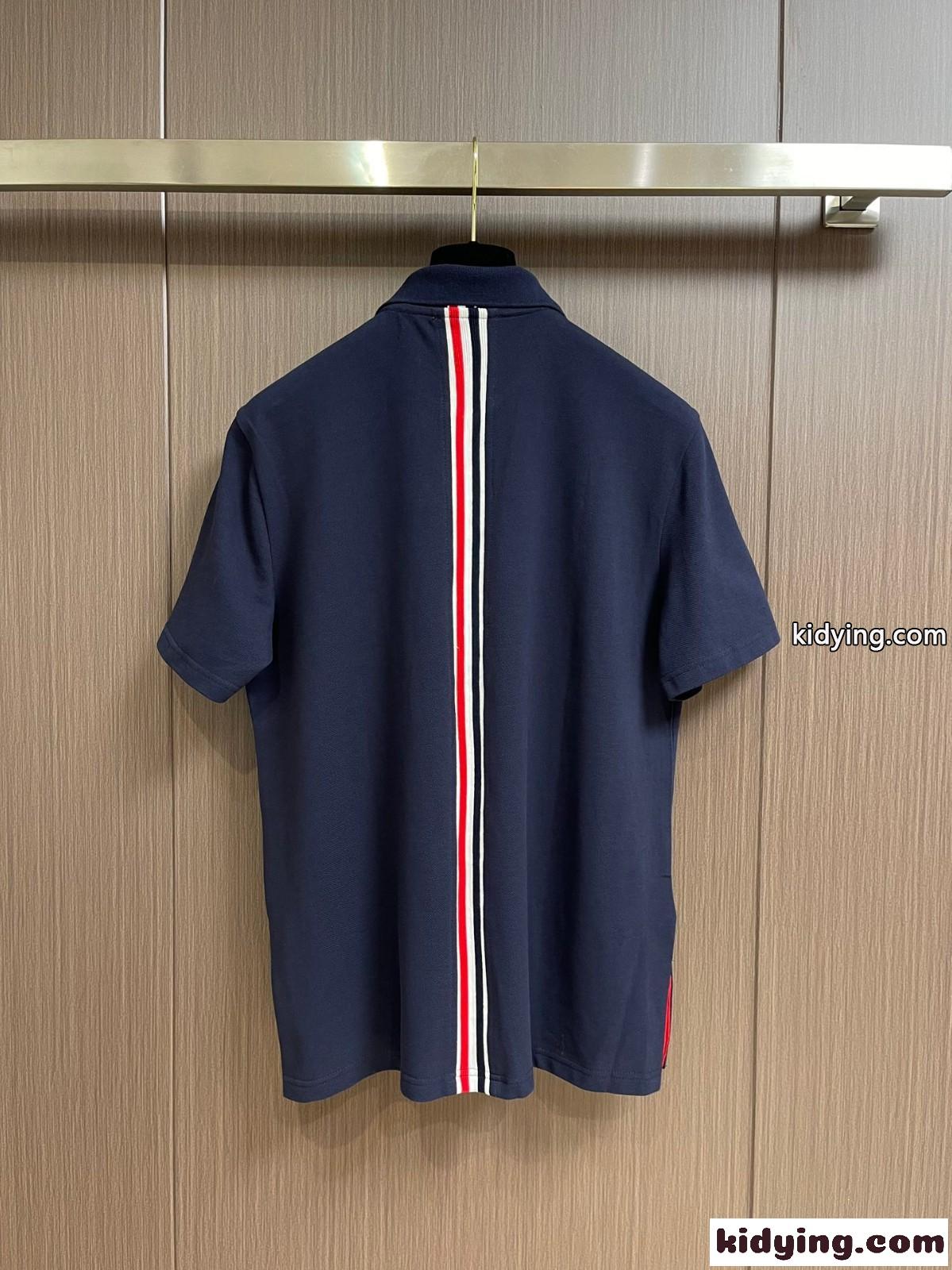 シンプル カジュアル トムブラウン Tシャツ コピー 半袖 ポロシャツ ネイビー-1