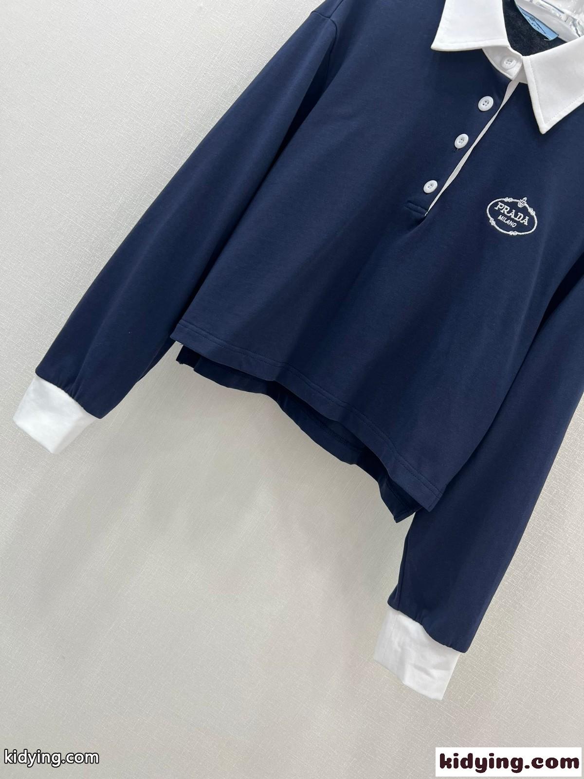 カジュアル コットン ポロシャツ プラダ Tシャツ コピー 長袖 クロップド-4
