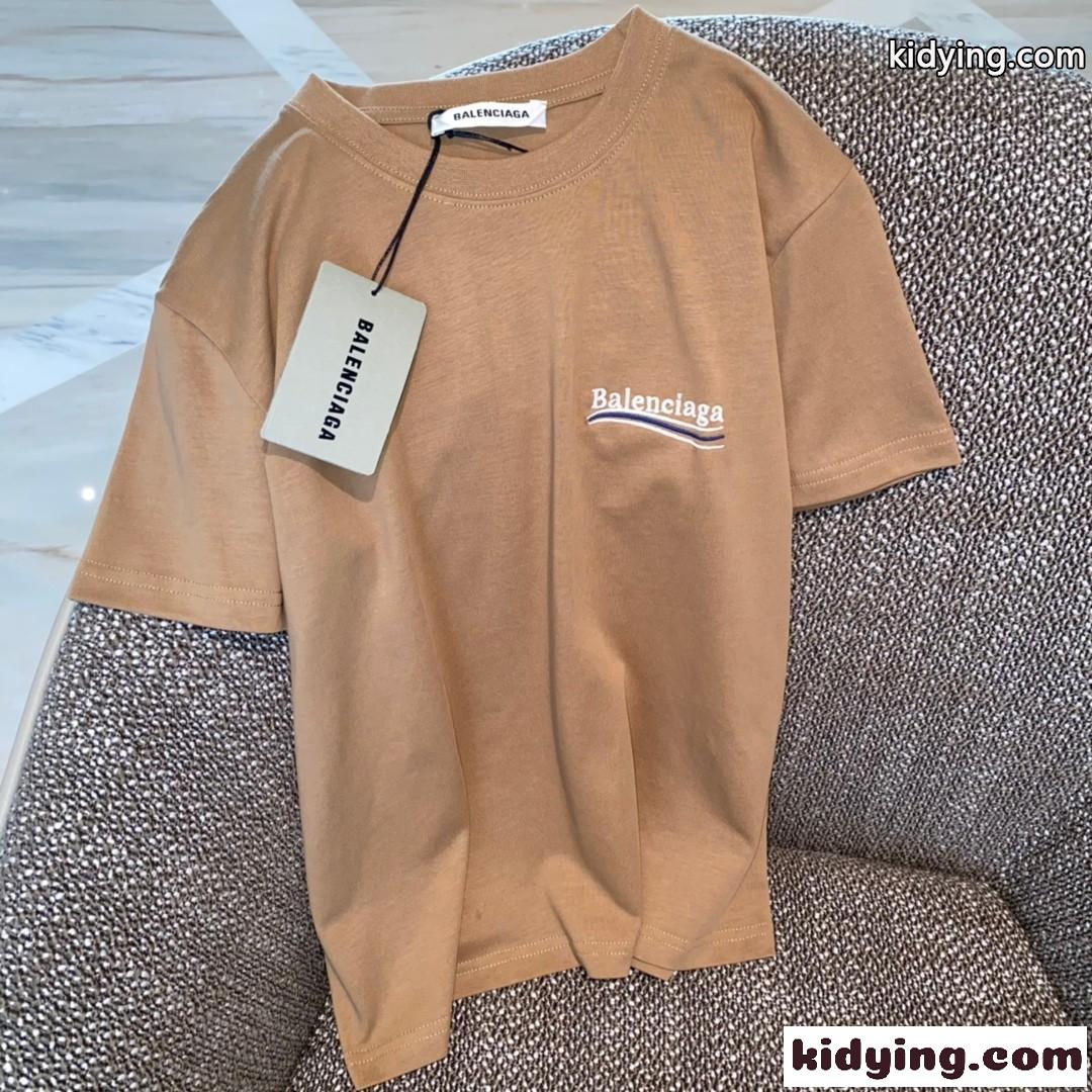 春夏 定番 人気 クルーネック コットン 快適 バレンシアガ 半袖tシャツ コピー ロゴ 刺繍 トップス レディース-0
