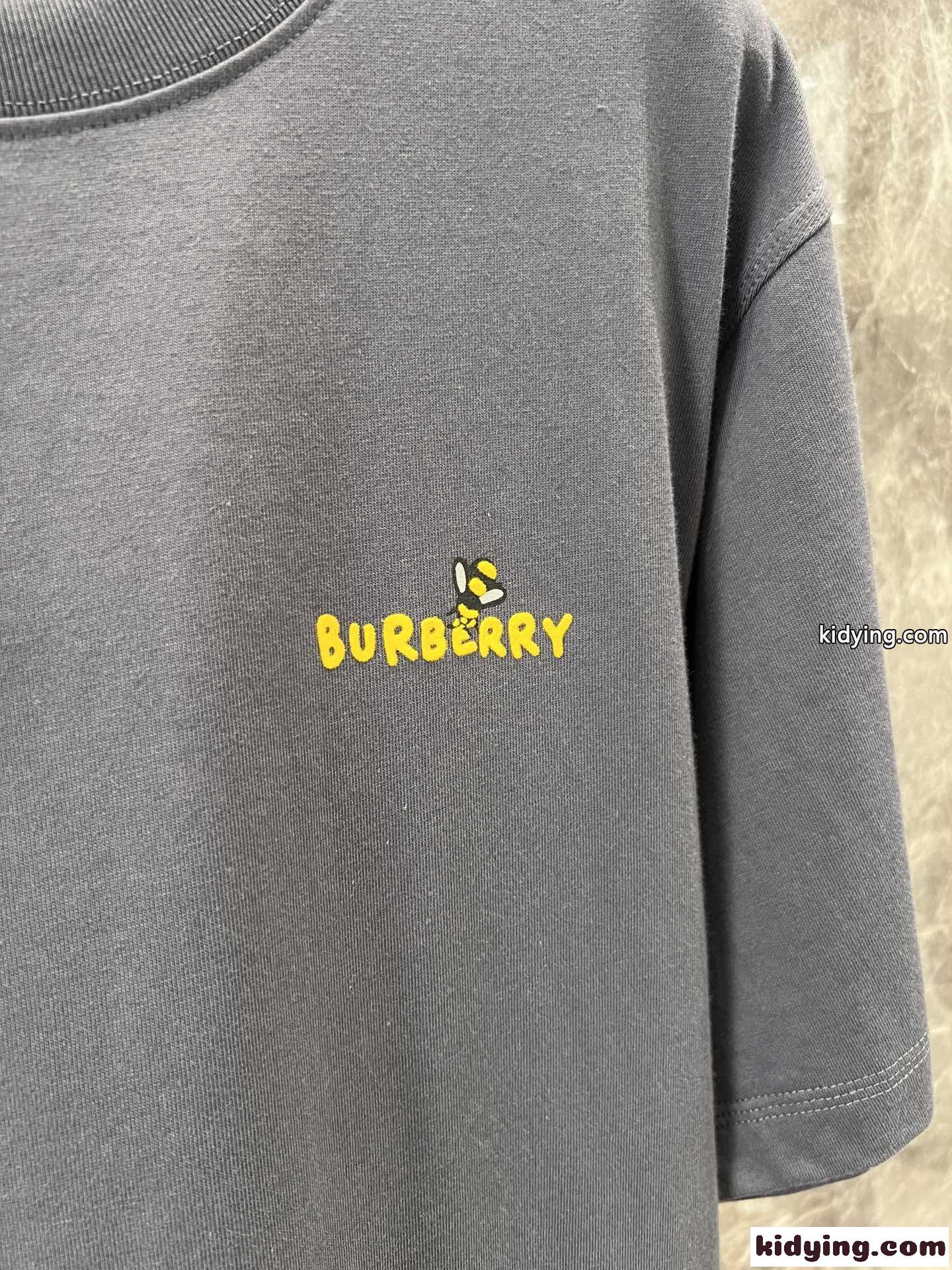 可愛い ユニセック スプリント コットンTシャツ バーバリー 半袖Tシャツ コピー グレー-4