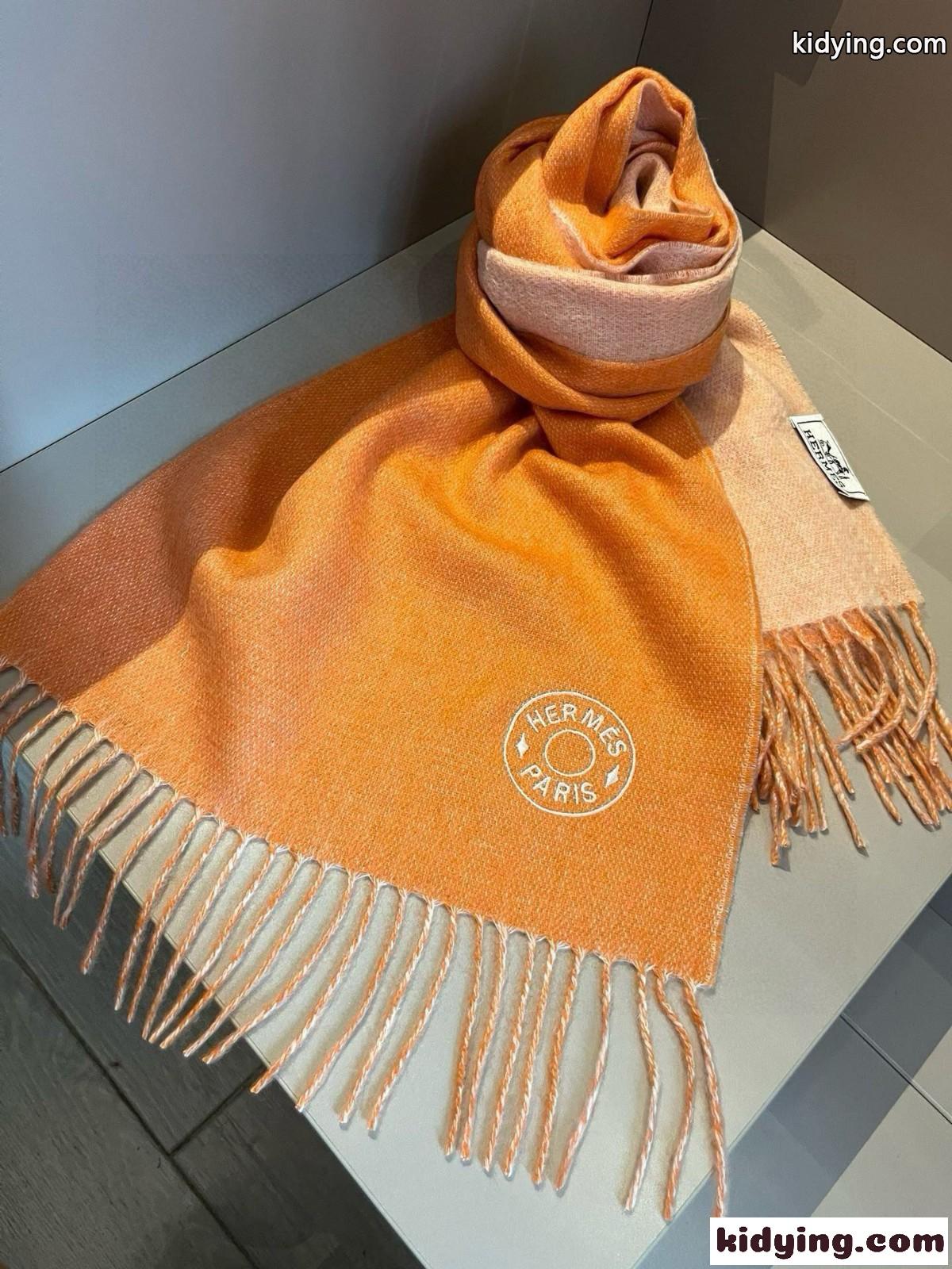 シンプル 上品 カシミヤ マフラー エルメス スカーフ コピー オレンジ-3