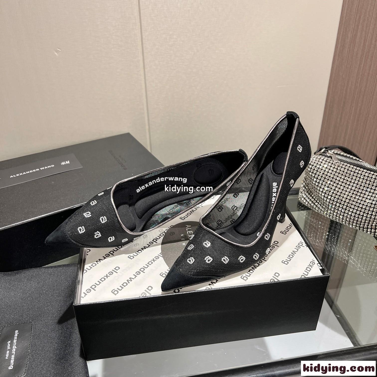 アレキサンダーワング パンプス コピー Delphine メッシュパンプス クリスタル装飾付き ブラック-1
