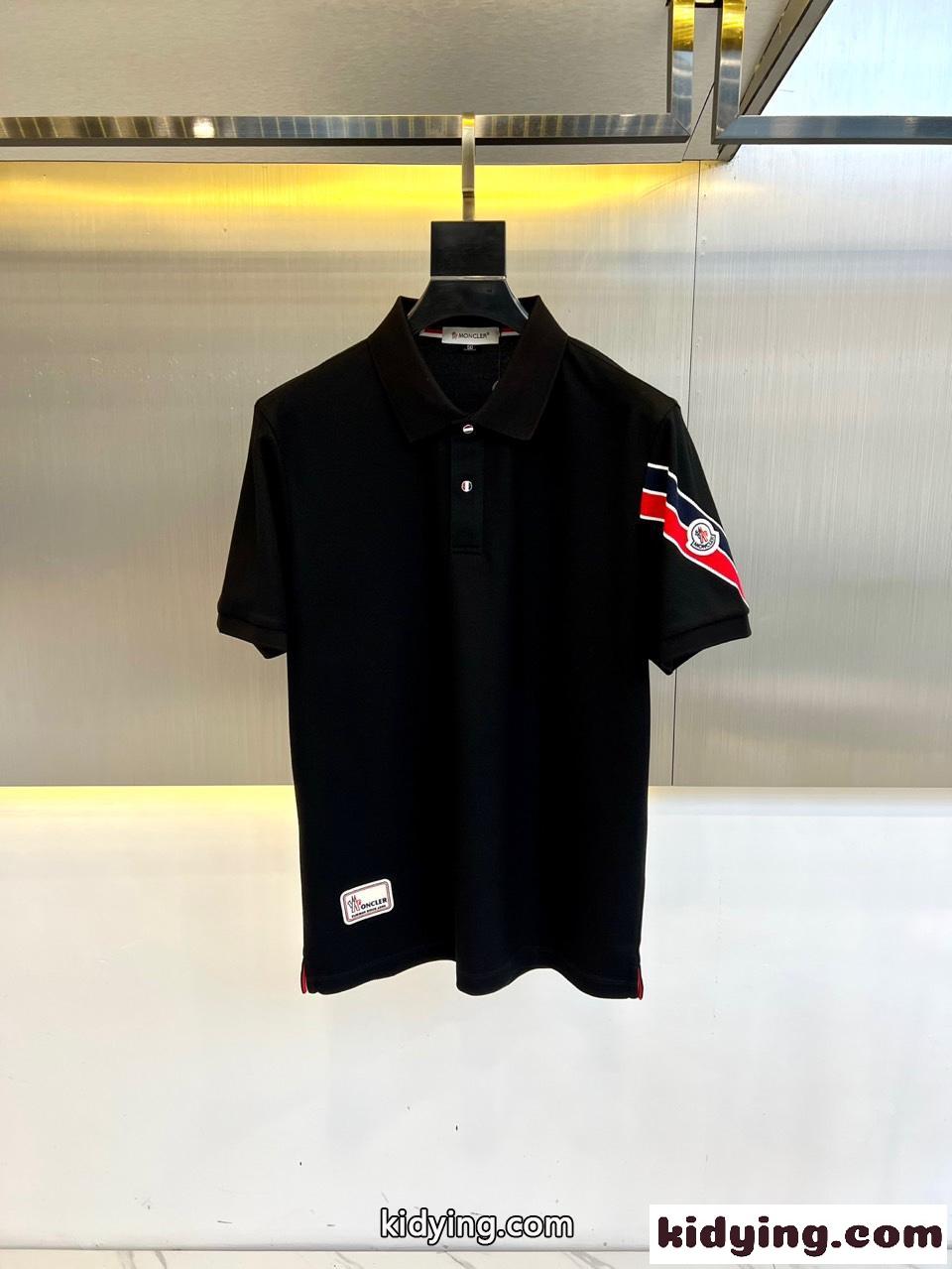 洗練された カジュアル ポロシャツ モンクレール 半袖Tシャツ コピー コットンピケ ブラック-0