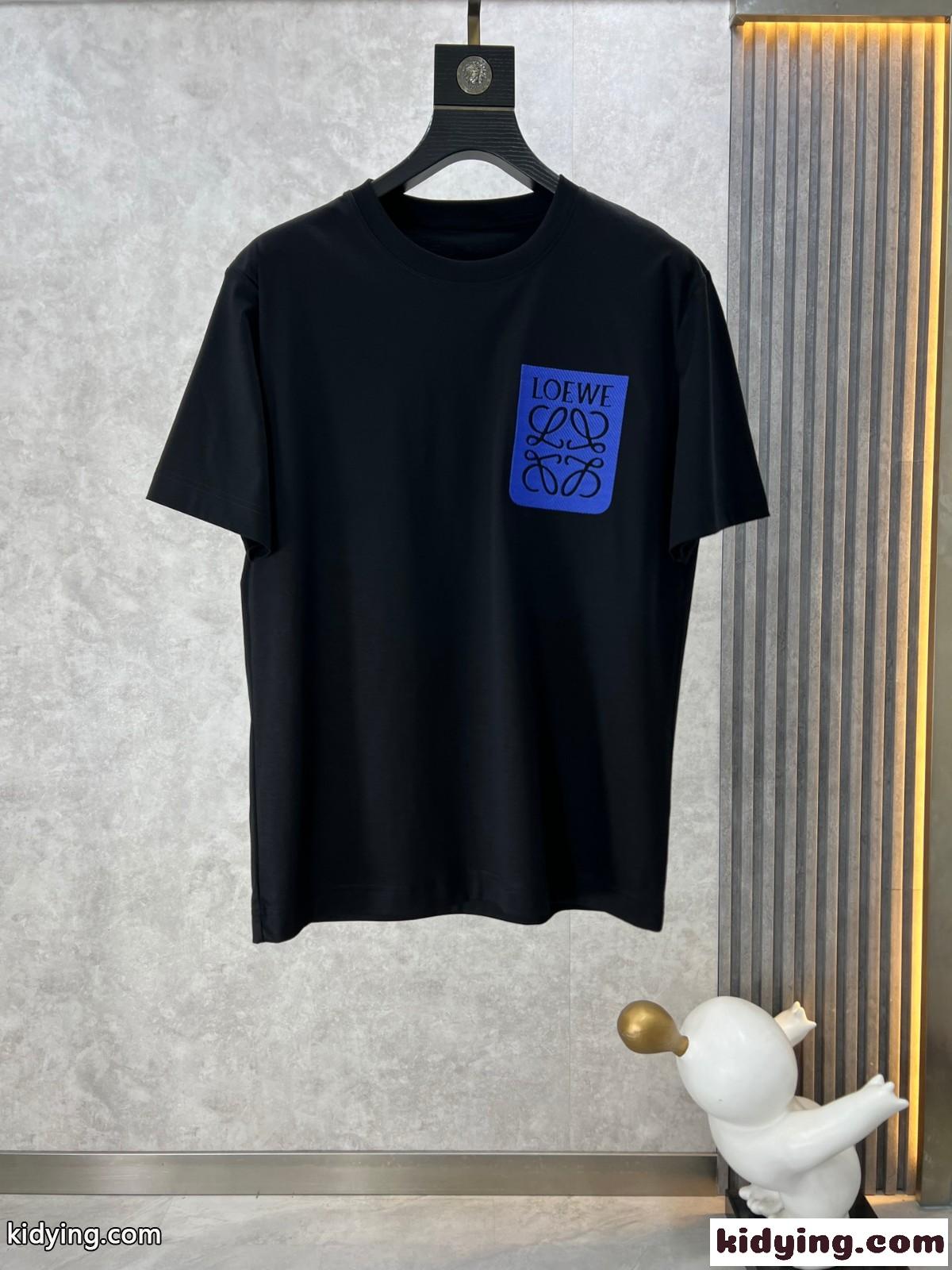 人気 カジュアル ロエベ Tシャツ コピー ロゴ入り 半袖Tシャツ ブラック-1