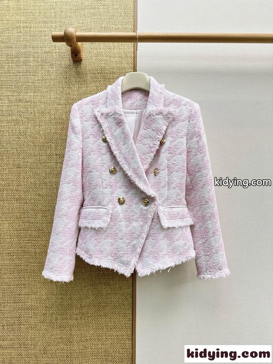 千鳥格子 ツイードジャケット バルマン ジャケット コピー ダブルブレスト-2