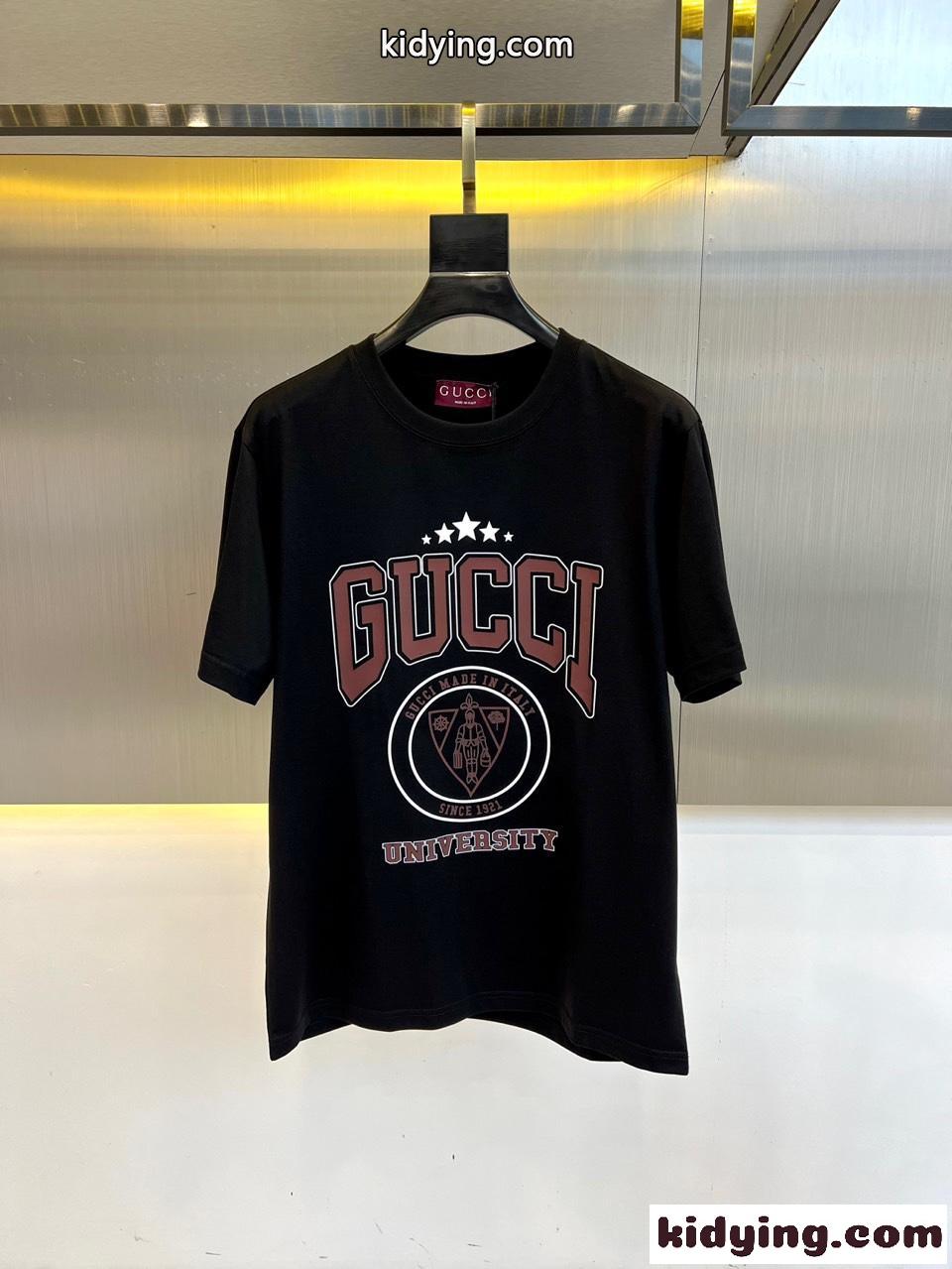 シンプル お洒落 ロゴ コットン 半袖Tシャツ グッチ Tシャツ コピー ブラック-0
