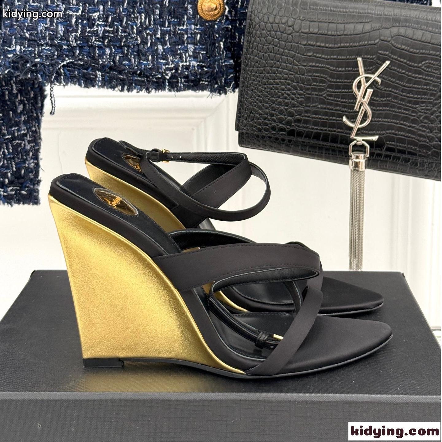 注目アイテム YSL サロメ ウェッジサンダル イヴ・サンローラン ローラン コピー ブラック-0