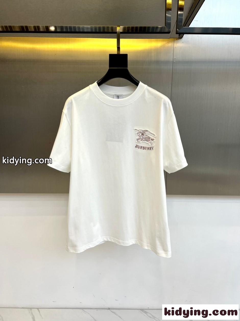 ベーシック ロゴ バーバリー Tシャツ 偽物 クルーネック 半袖Tシャツ ホワイト-0