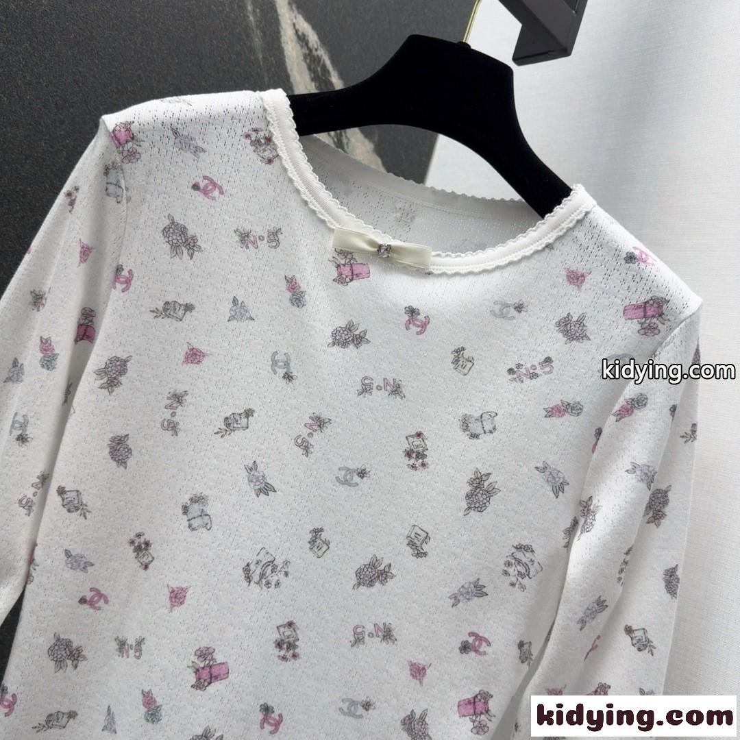 目を惹く フラワー 長袖Tシャツ シャネル ニット コピー コンパクト トップス-1