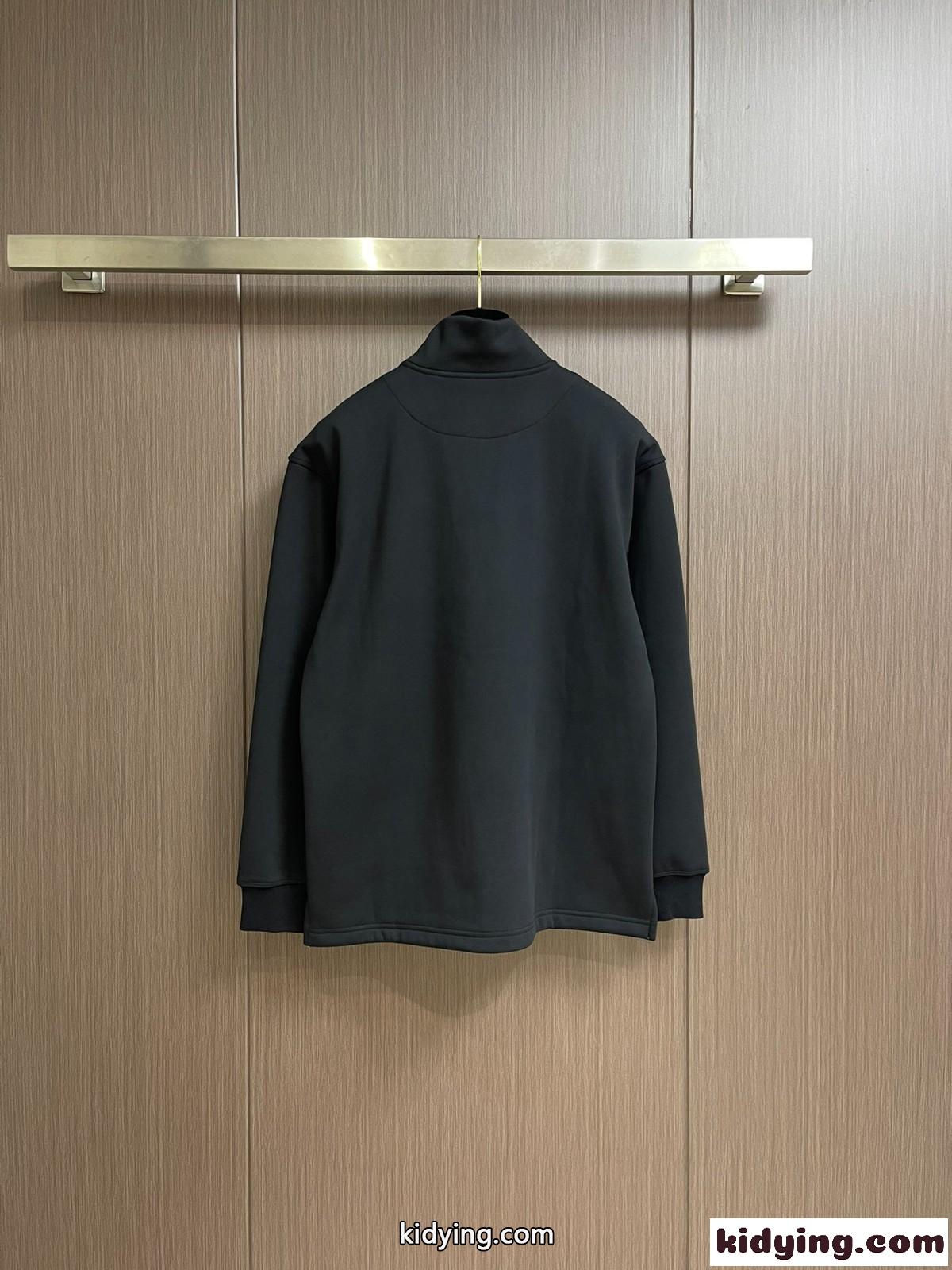 裏起毛 コットン ハーフボタン スウェットシャツ ロエベ Tシャツ コピー ブラック-1