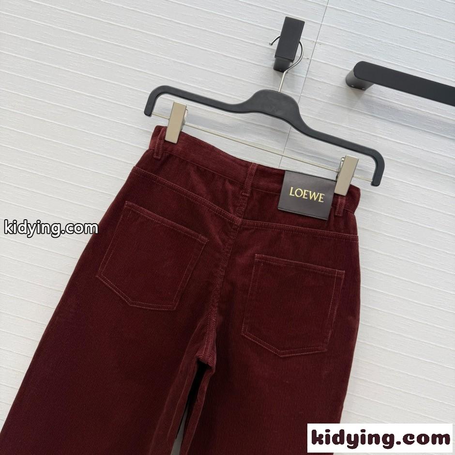 洗練された ベルテッド コーデュロイパンツ ロエベ パンツ コピー ボルドー-4