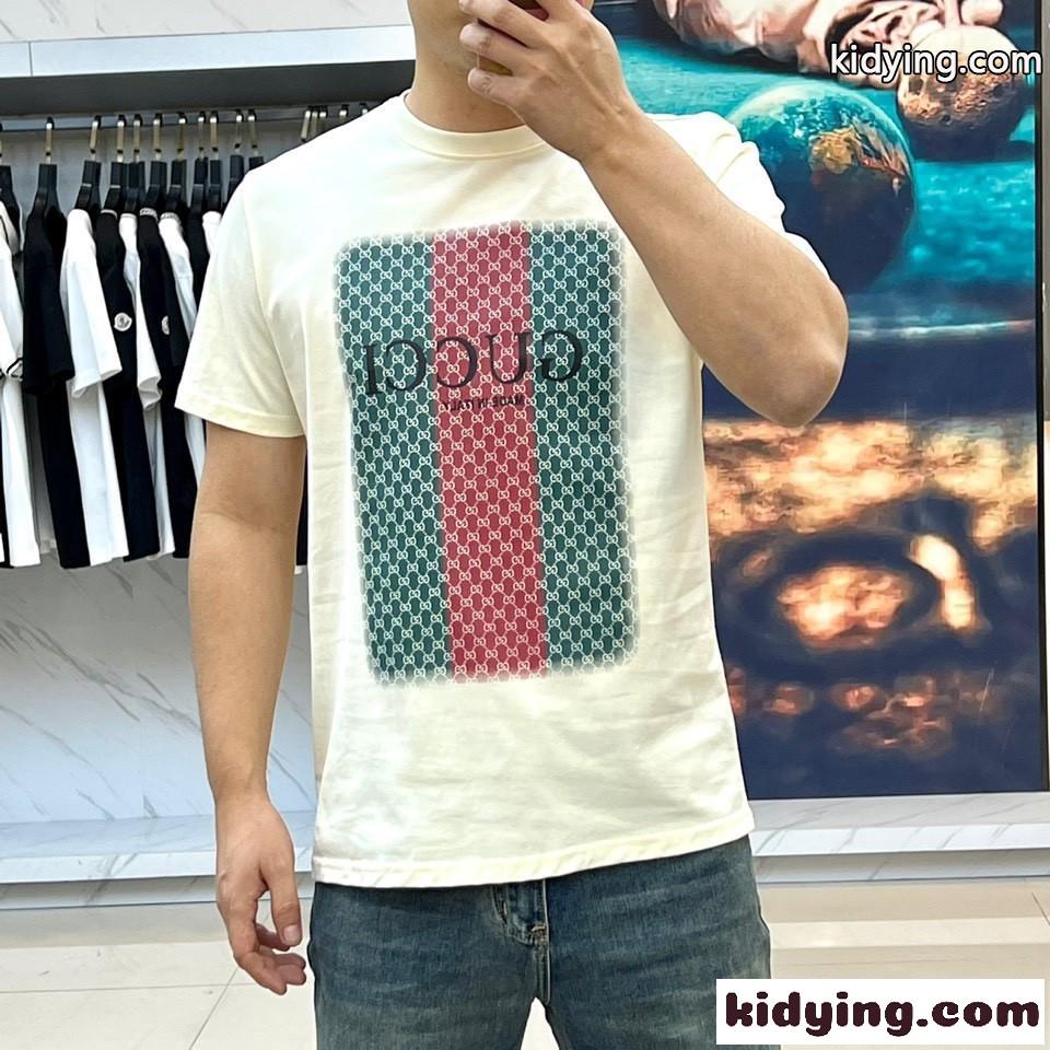 グッチ Tシャツ コピー カジュアル ロゴプリント コットン 半袖Tシャツ ベージュ-0