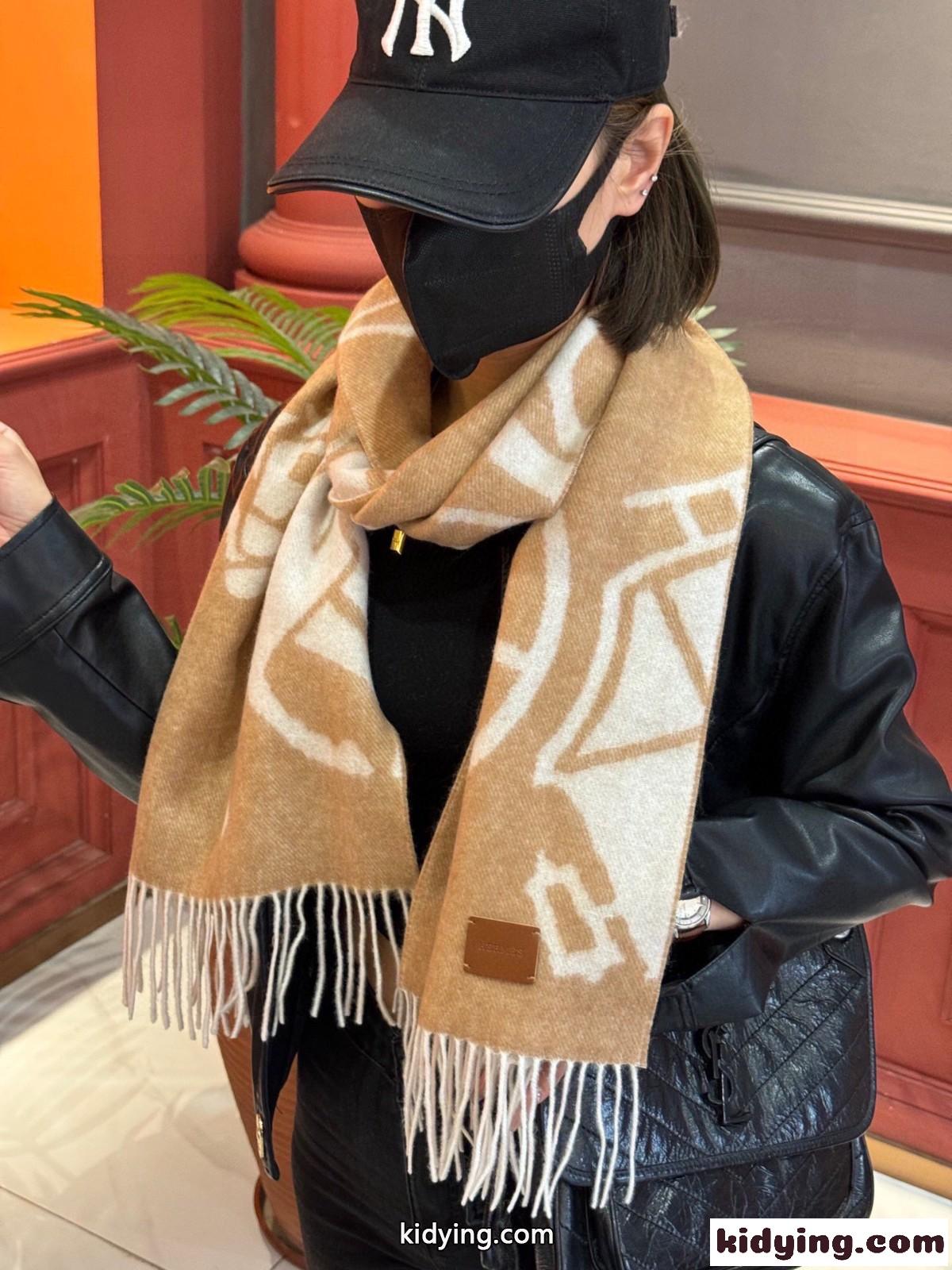 上品 エレガント カシミヤマフラー エルメス スカーフ コピー ユニセックス ベージュ-1