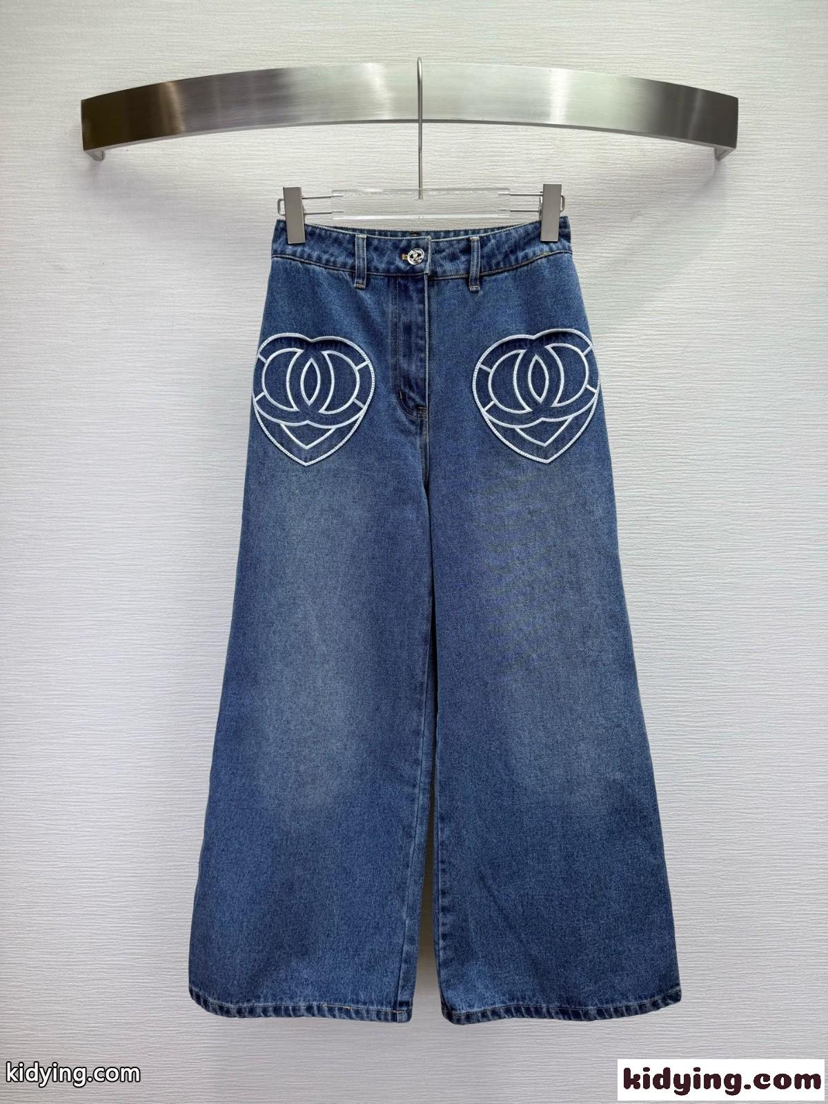 目を引く ワイド デニムパンツ シャネル ジーンズ 偽物 合わせやすい レディース-0