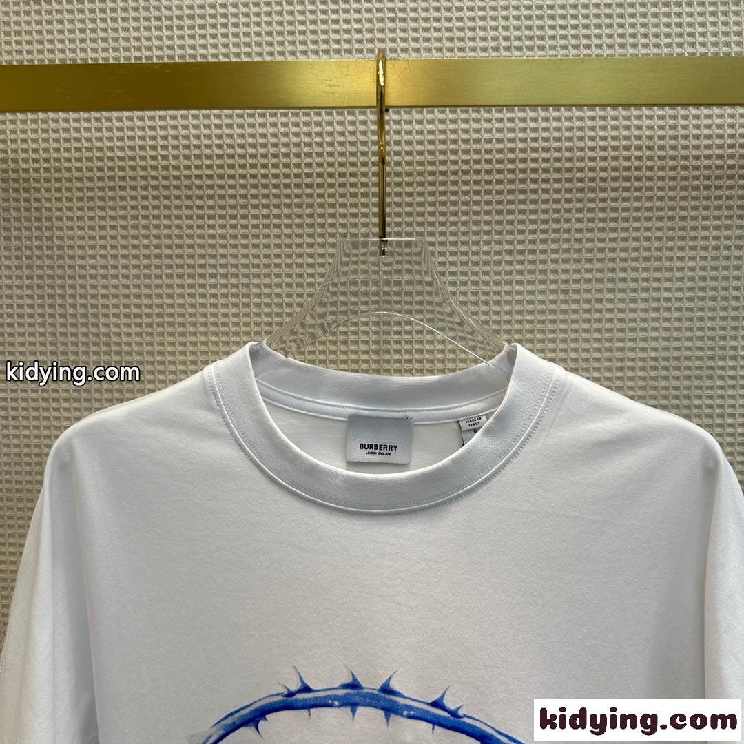 ソーン&ロゴプリント コットン オーバーサイズTシャツ バーバリー Tシャツ コピー ユニセックス-0