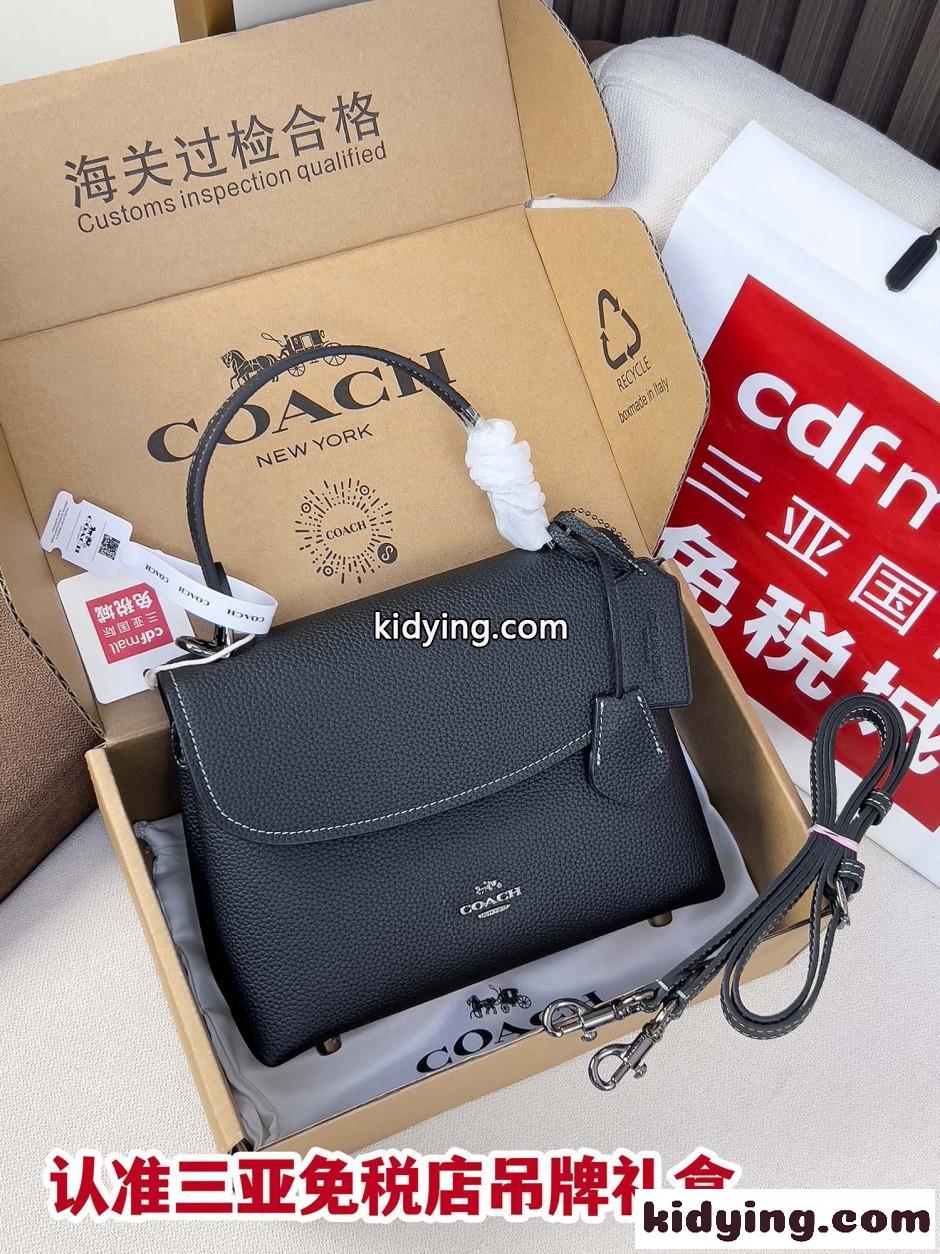上品 クラシック レザー フラップ ハンドバッグ コーチ バッグ スーパーコピー ブラック-2