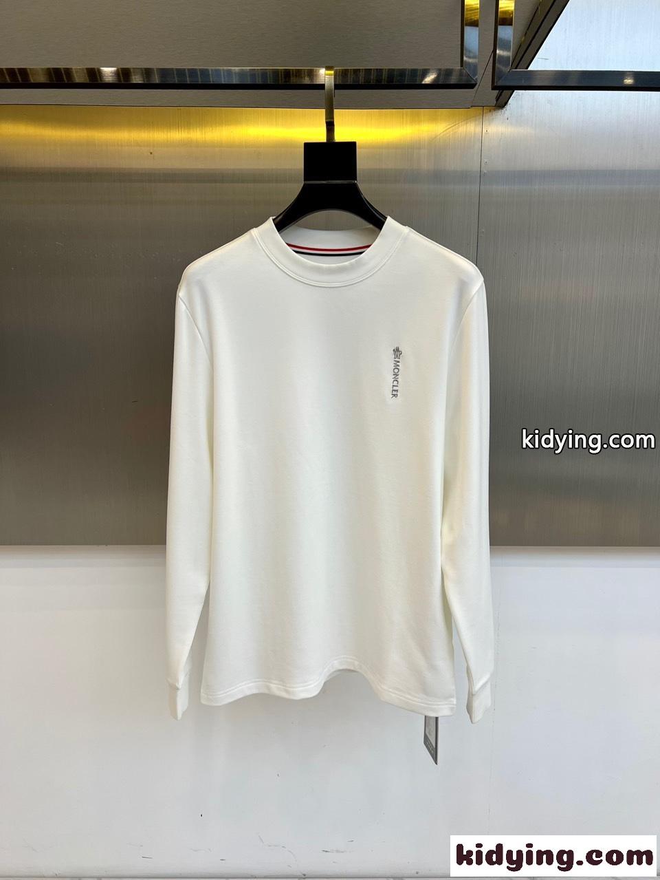シンプル クルーネック 長袖Tシャツ モンクレール Tシャツ 偽物 合わせやすい ホワイト-0