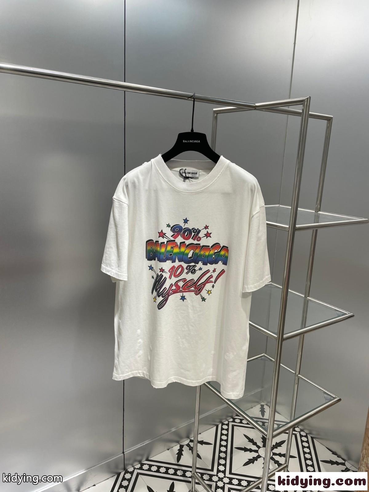 ユニセックス オーバーサイズ プリント バレンシアガ 半袖tシャツ コピー クルーネック 体型カバー-0