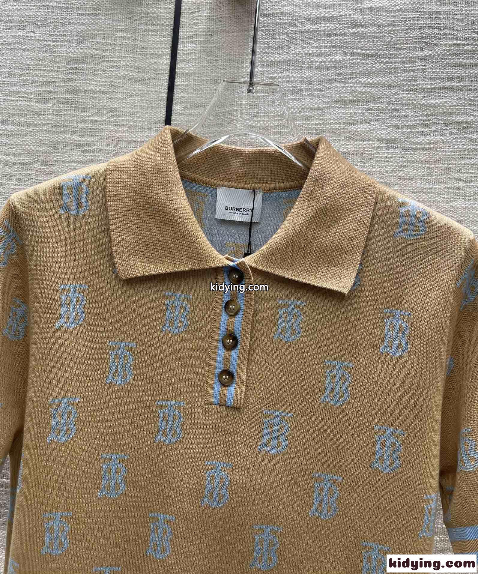 モノグラム ウールブレンド 半袖 ポロシャツ バーバリー Tシャツ コピー レディース-0