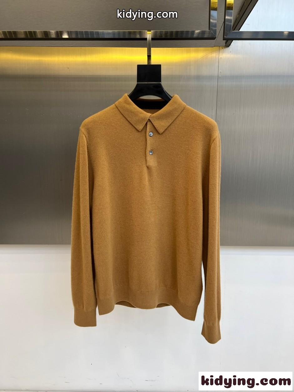 シンプル 合わせやすい ウール ニットポロ エルメス ニット 偽物 ブラウン-0