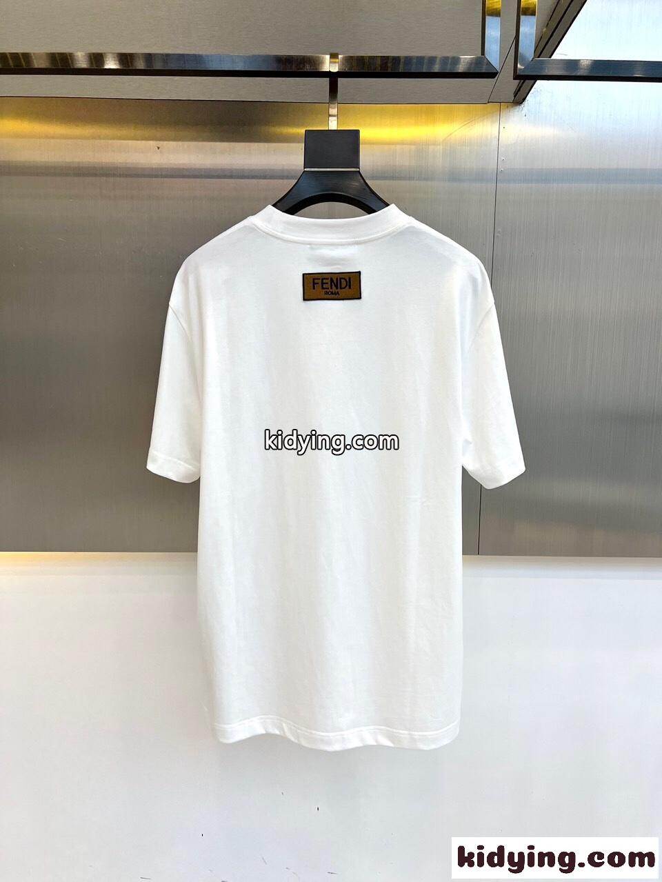 定番 カジュアル ロゴ クルーネック フェンディ 半袖Tシャツ コピー ホワイト-3