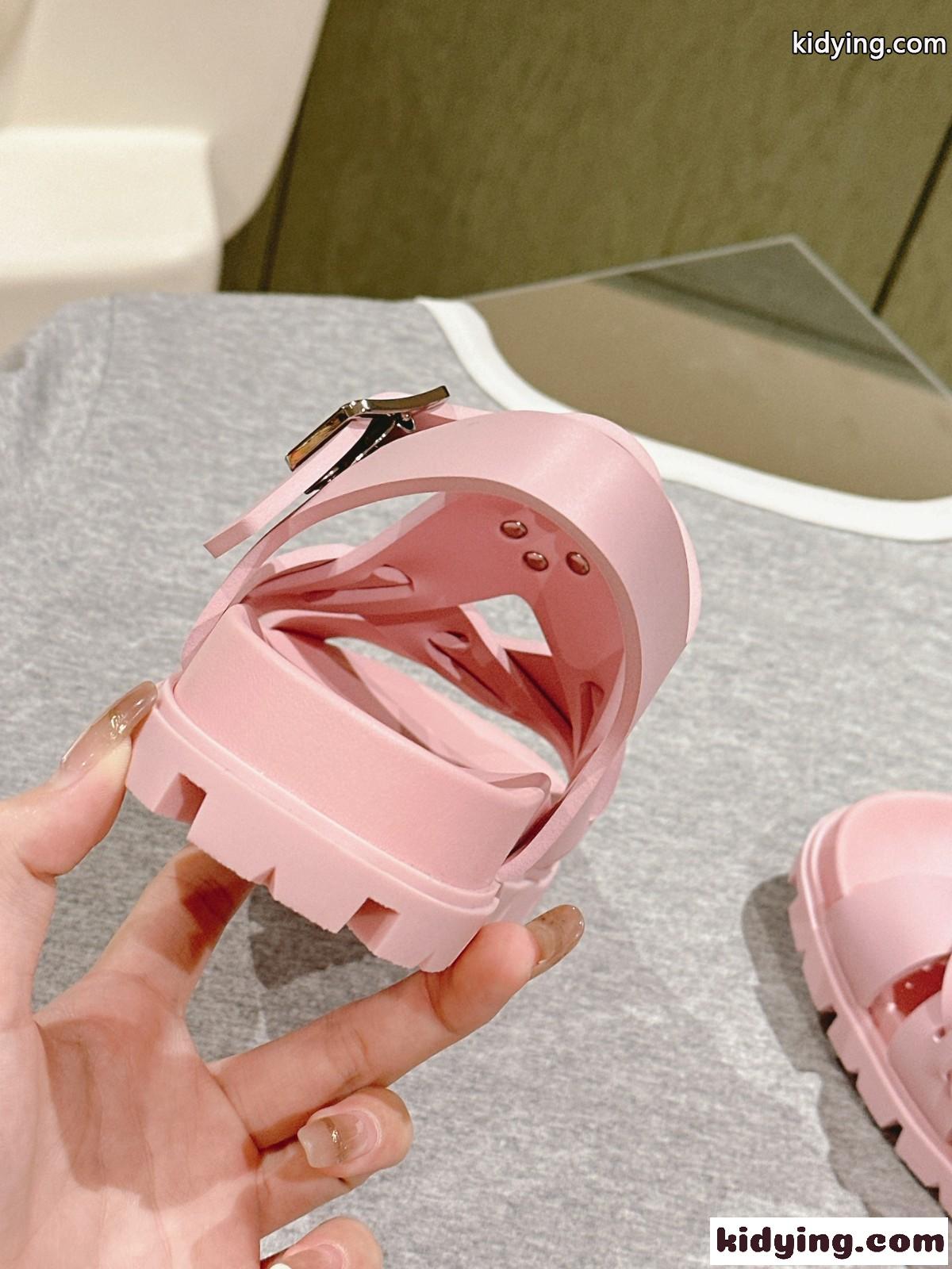 シンプル カジュアル クロスサンダル プラダ サンダル コピー ピンク-3