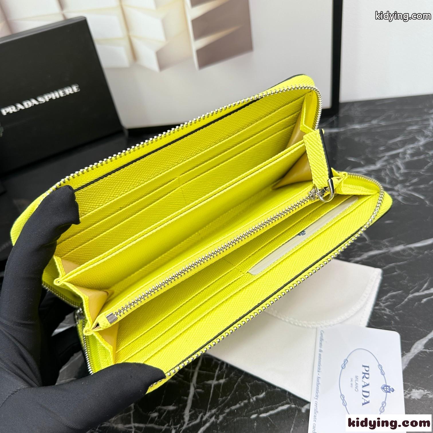 定番 エンボスロゴ プラダ 財布 コピー ラウンドファスナー 長財布 イエロー-3