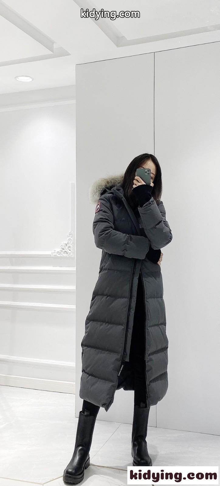 カナダグース 女性用ダウンジャケット コピー チャコールグレー 2021秋冬新作 ロングタイプ 保温します 心地良いです 80%白いアヒル羽毛-3