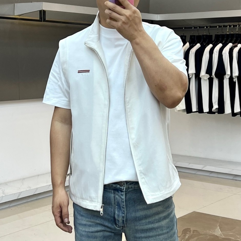 スタンドカラー ジップアップ ベスト エルメネジルド・ゼニア ジャケット 偽物 ホワイト-2