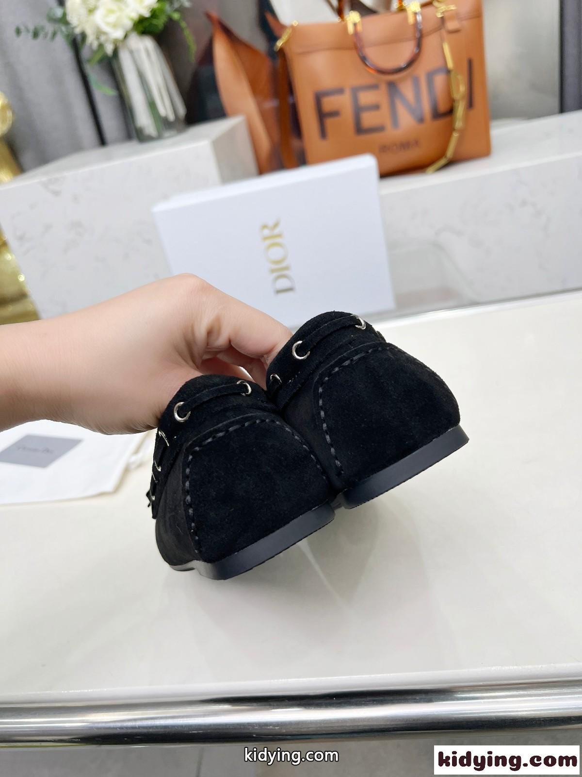 カジュアル エレガント Miss Dior Street ローファー スーパーコピー スエード ブラック-1