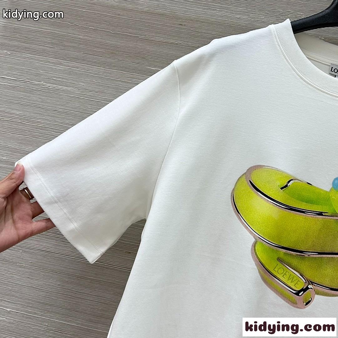 シンプル スネークプリント クルーネック半袖Tシャツ ロエベ Tシャツ コピー ホワイト-1