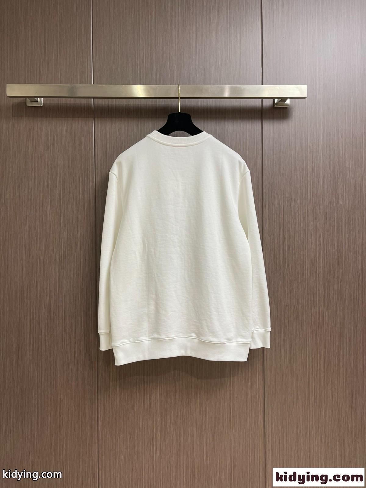 ロゴ刺繍 クルーネック スウェットシャツ ロエベ Tシャツ コピー 長袖Tシャツ ホワイト-0