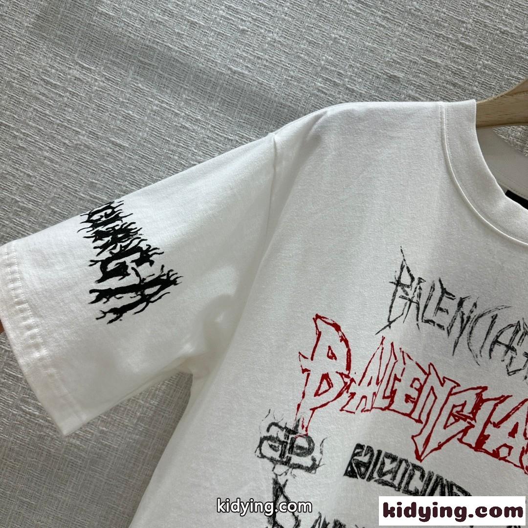 人気 オーバーサイズ 半袖Tシャツ バレンシアガ Tシャツ 偽物 ユニセックス ホワイト-1