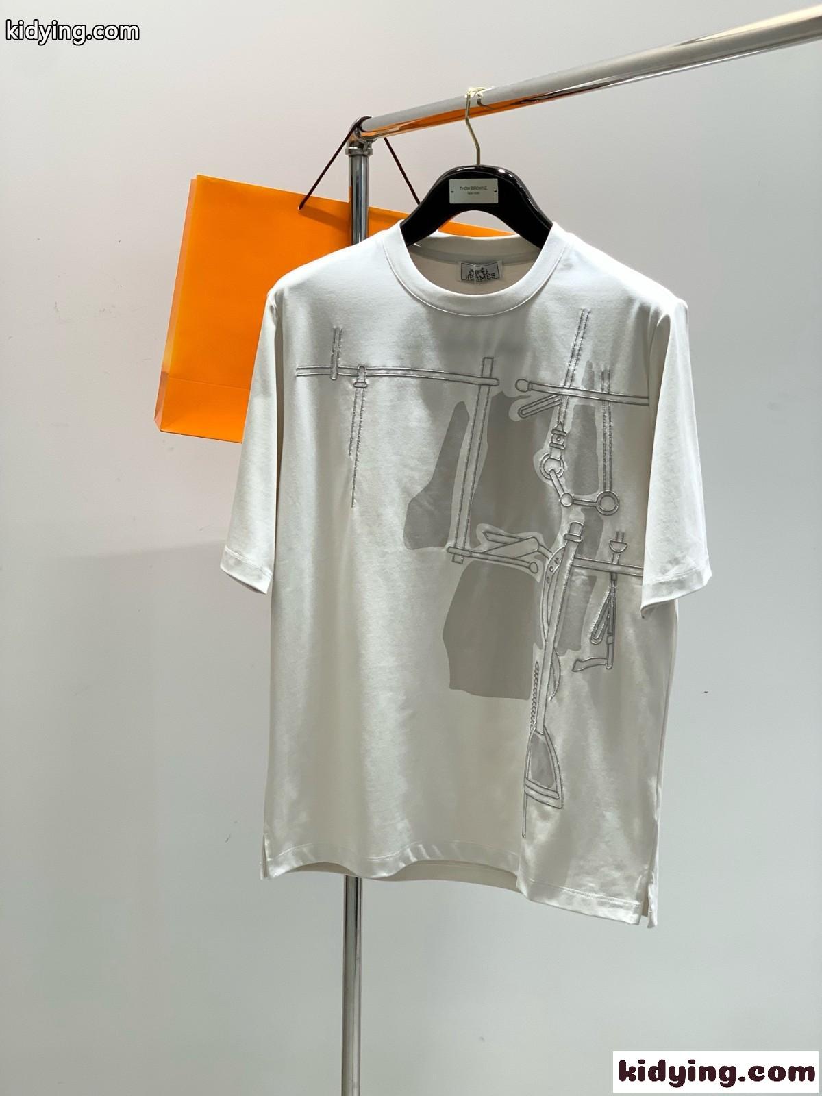 おしゃれ カジュアル エルメス Tシャツ コピー コットン 半袖Tシャツ ベージュ-1