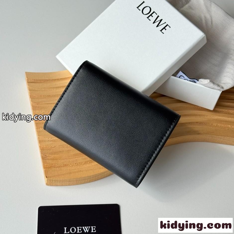 LOEWE 3つ折り財布 小銭入れ付き ロエベ スーパーコピー コンパクト ウォレット ブラック-2