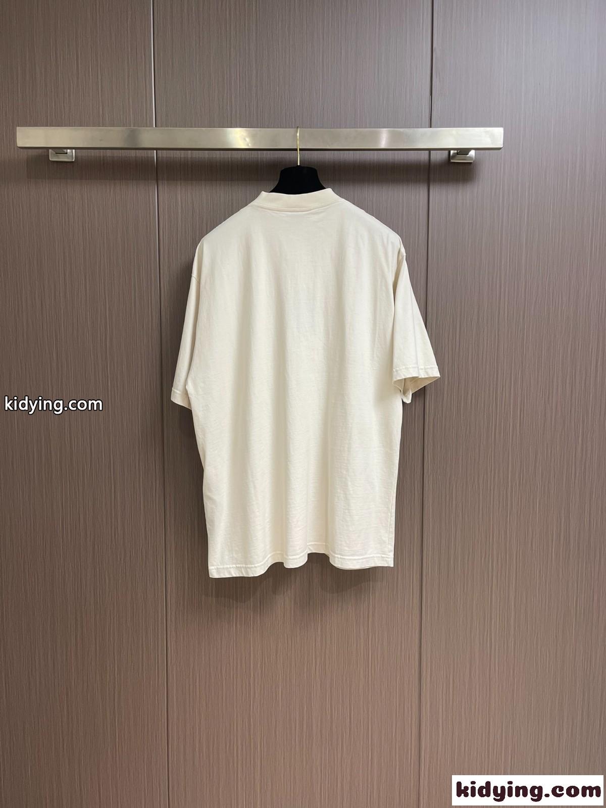 ユニセックス バレンシアガ Tシャツ コピー カジュアル プリント 半袖Tシャツ ベージュ-1