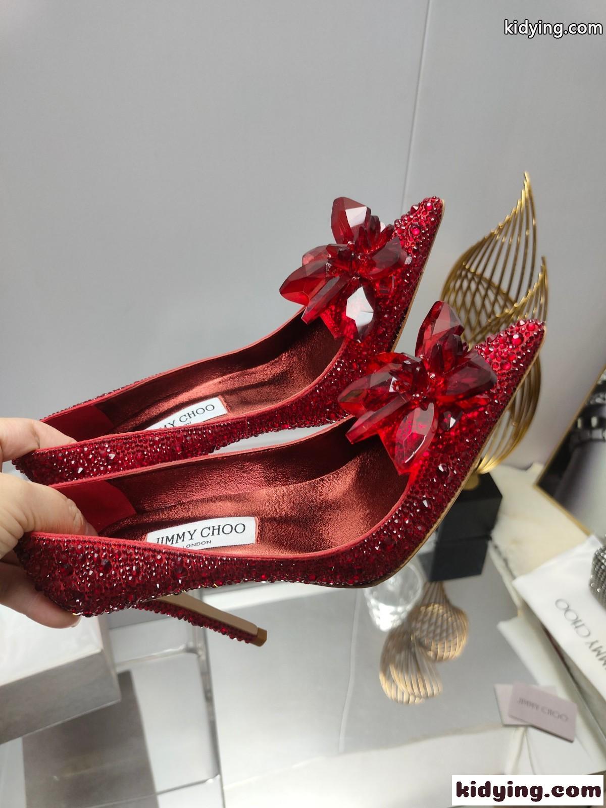 10cm クリスタルポインテッドトゥパンプス ジミーチュウ パンプス コピー レッド-4
