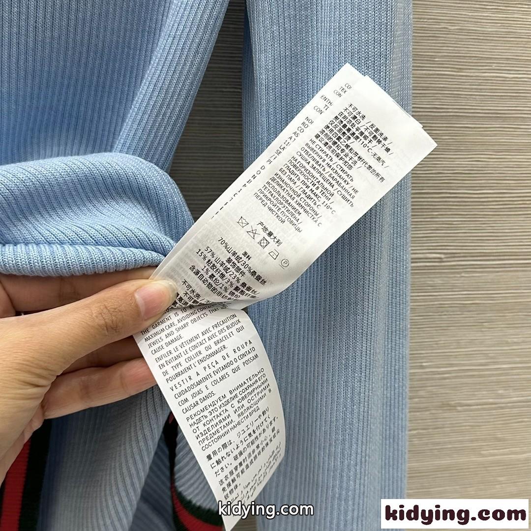 ウェブ ストライプ カシミア＆シルク ポロトップ グッチ ニット コピー ブルー-3