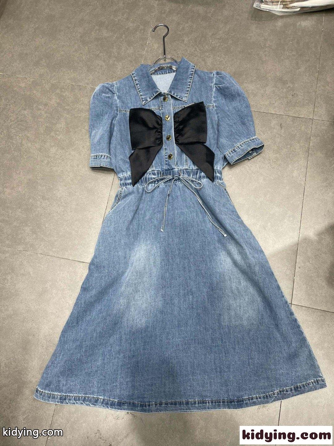 おしゃれ ハイウエスト 着痩せ デニム 半袖 ミュウミュウ ワンピース コピー Aライン カジュアルワンピース ドレス-2