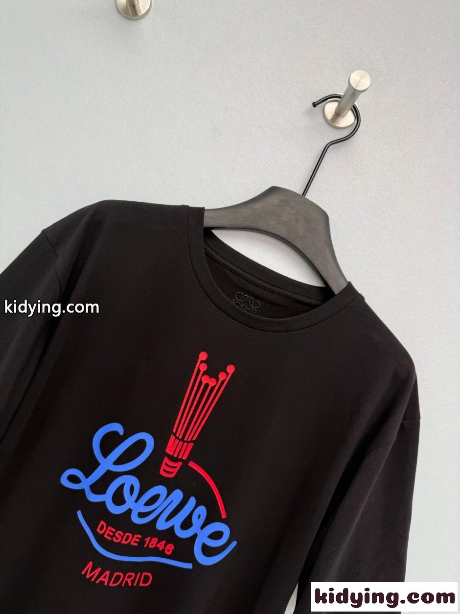 おしゃれ ロゴ コットン 半袖Tシャツ ロエベ Tシャツ 偽物 クルーネック ブラック-1