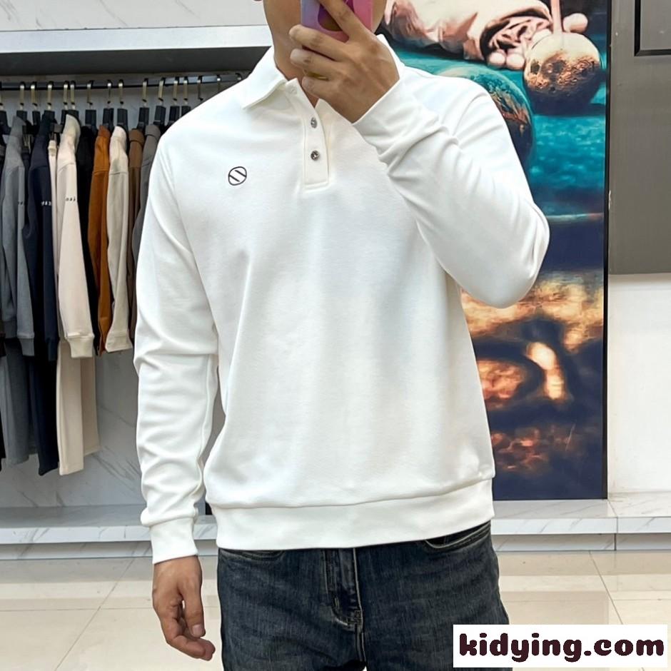 シンプル 上品 ロゴ 長袖 ポロシャツ エルメネジルド・ゼニア Tシャツ 偽物 ホワイト-1