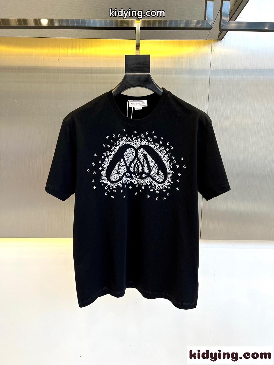 Exploded Charm プリント 半袖Tシャツ アレキサンダー・マックイーン Tシャツ コピー ブラック-1