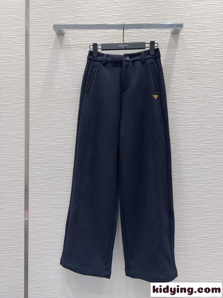 秋冬 カジュアル ラシャパンツ プラダ パンツ 偽物 ロゴ入り ロングパンツ-0