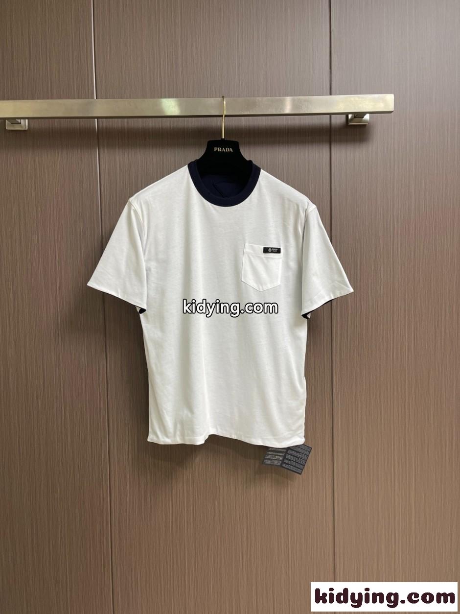 着回し 合わせやすい リバーシブル 半袖Tシャツ プラダ Tシャツ 偽物 ネイビー-2