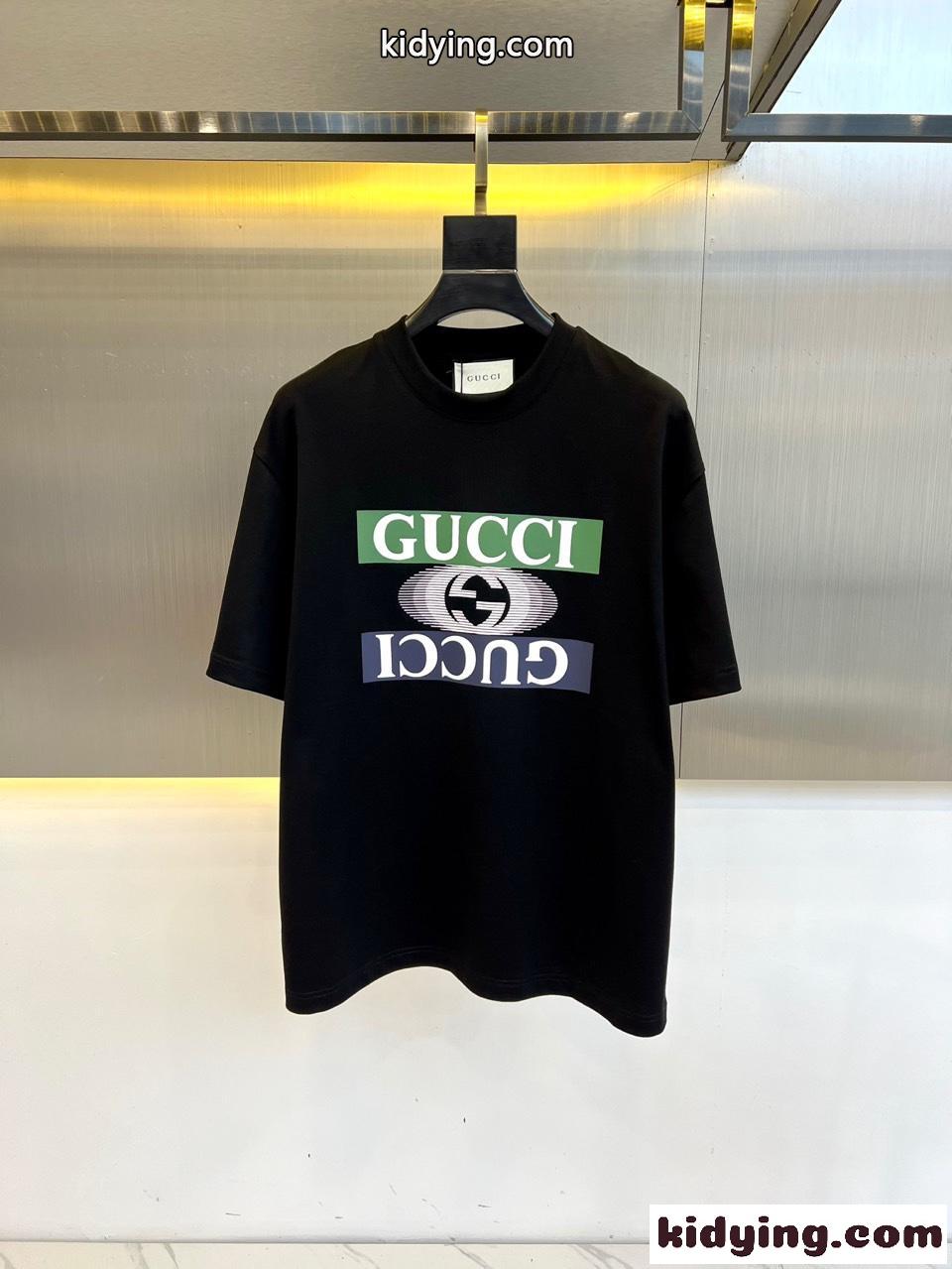 カジュアル ロゴプリント グッチ Tシャツ コピー クルーネック 半袖Tシャツ ブラック-0
