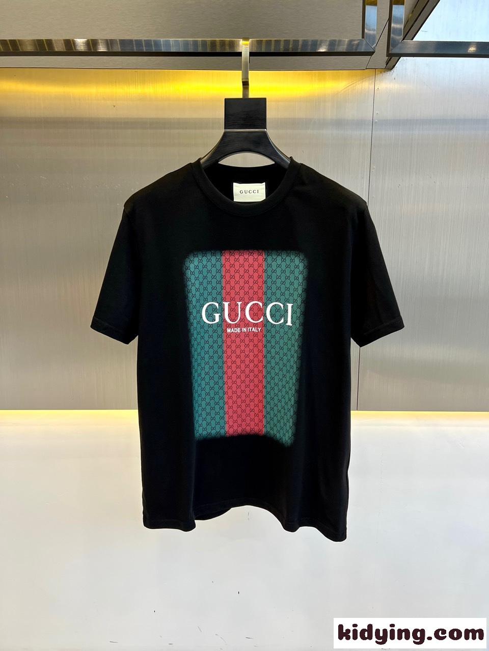 グッチ Tシャツ コピー カジュアル ロゴプリント コットン 半袖Tシャツ ブラック-1