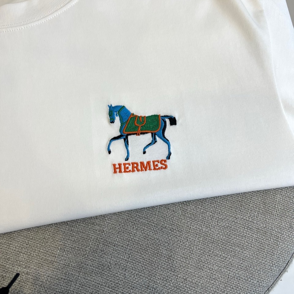 カジュアル 合わせやすい クルーネック エルメス Tシャツ 偽物 半袖Tシャツ ホワイト-2