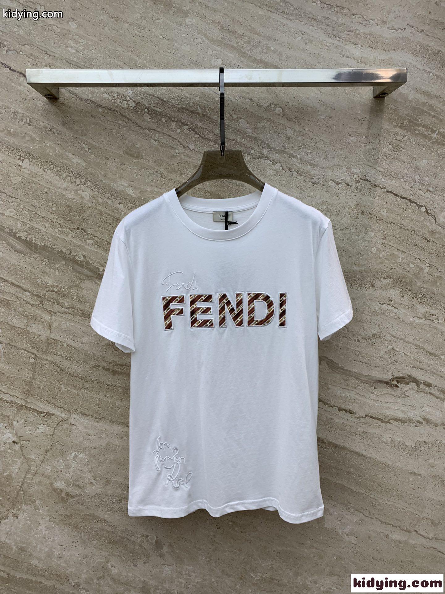 フェンディ Tシャツ コピー ロゴ 刺繍入り クルーネック 半袖Tシャツ ホワイト-2