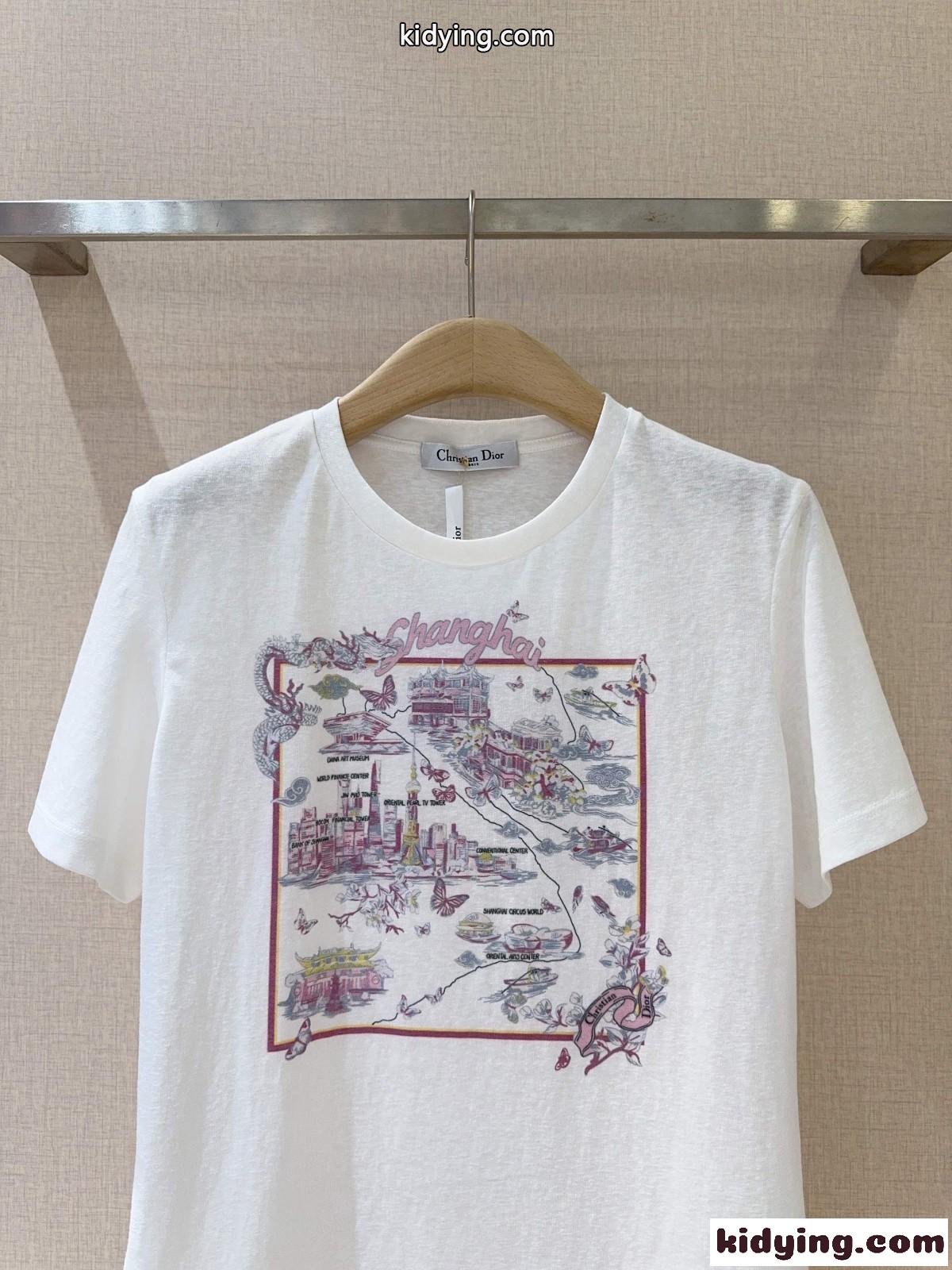 おしゃれ プリント クリスチャン・ディオール Tシャツ 偽物 クルーネック-1